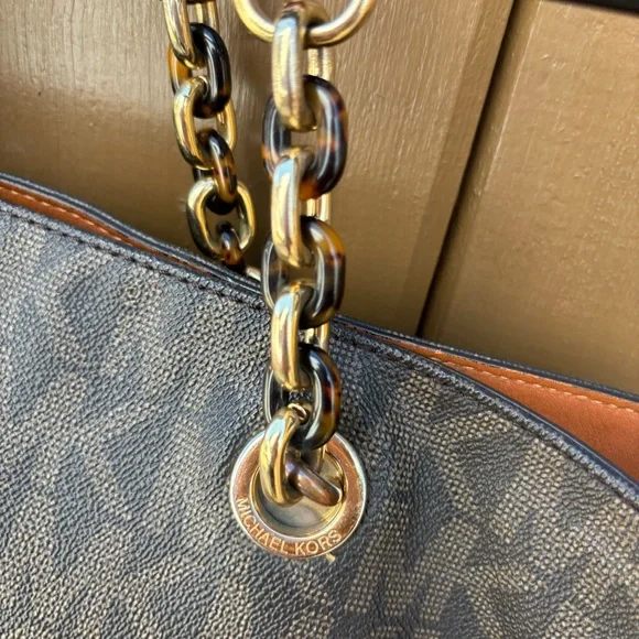 Michael Kors Brown Cynthia Large Signature MK Leather Tote Shoulder Bag - Picture 5 of 15